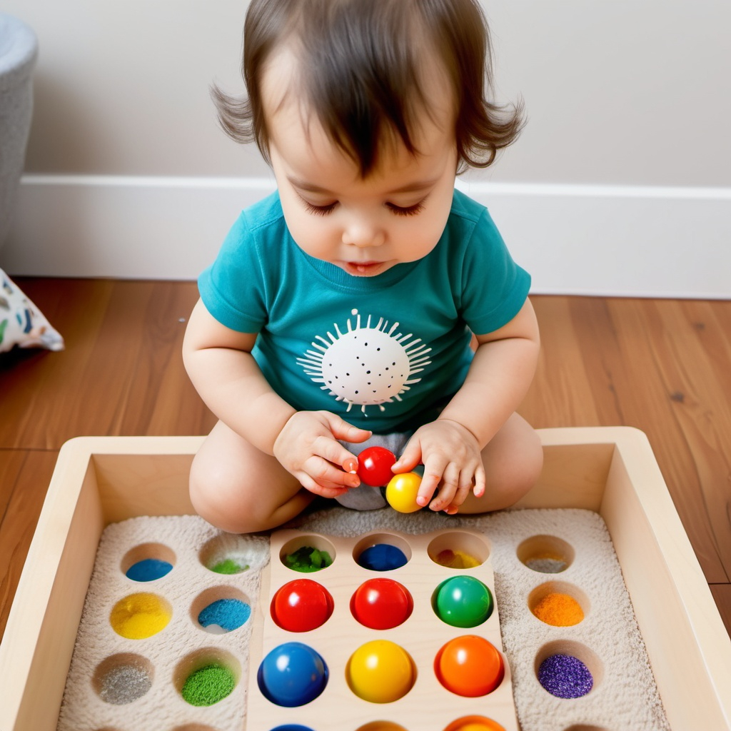 child exploring their senses with toy